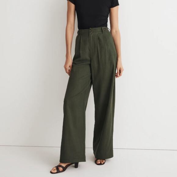 MADEWELL The Harlow Wide Leg Pant Drapey Twill Dark Forest Green Sz 4 {M46} - Picture 1 of 5